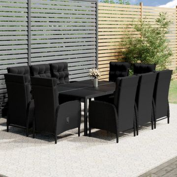 vidaXL 11-delige Tuinset poly rattan zwart