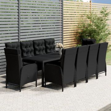 vidaXL 11-delige Tuinset poly rattan zwart