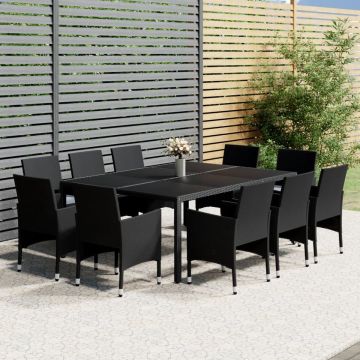 vidaXL 11-delige Tuinset poly rattan zwart