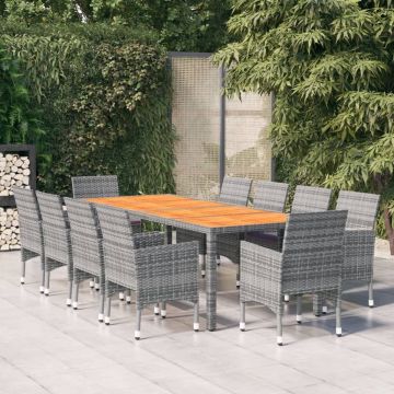 vidaXL 11-delige Tuinset poly rattan grijs