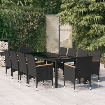 vidaXL 11-delige Tuinset poly rattan zwart