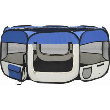 vidaXL Hondenren inklapbaar met draagtas 145x145x61 cm blauw