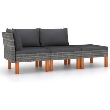 vidaXL 3-delige Loungeset poly rattan en massief eucalyptushout