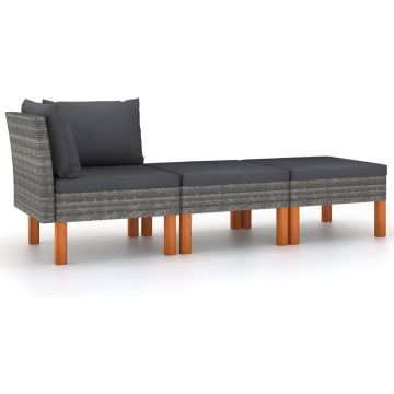 vidaXL 3-delige Loungeset poly rattan en massief eucalyptushout