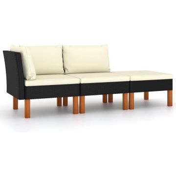 vidaXL 3-delige Loungeset poly rattan en massief eucalyptushout