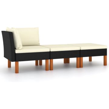 vidaXL 3-delige Loungeset poly rattan en massief eucalyptushout