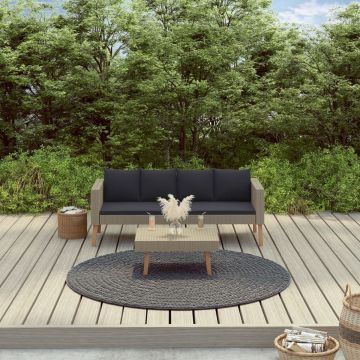 vidaXL 2-delige Loungeset met kussens poly rattan beige