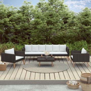 vidaXL 4-delige Loungeset met kussens poly rattan zwart