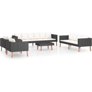 vidaXL 5-delige Loungeset met kussens poly rattan zwart