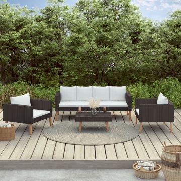 vidaXL 4-delige Loungeset met kussens poly rattan zwart