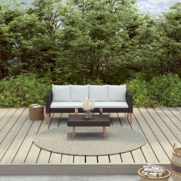 vidaXL 2-delige Loungeset met kussens poly rattan zwart