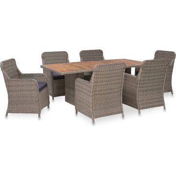 vidaXL 7-delige Tuinset met kussens poly rattan grijs