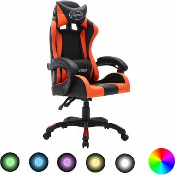 vidaXL Racestoel met RGB LED-verlichting kunstleer oranje en zwart