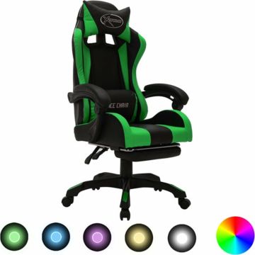 vidaXL Racestoel met RGB LED-verlichting kunstleer groen en zwart