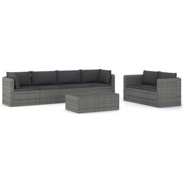 vidaXL 7-delige Loungeset met kussens poly rattan grijs