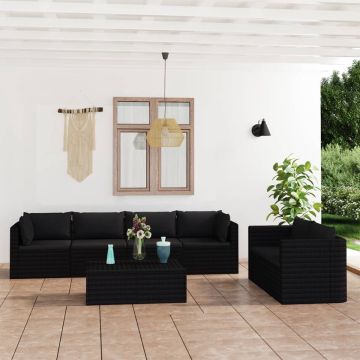 vidaXL 7-delige Loungeset met kussens poly rattan zwart