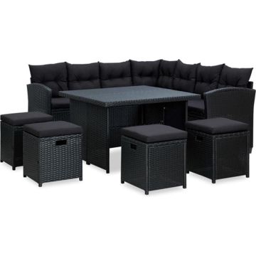 vidaXL 6-delige Loungeset met kussens poly rattan zwart