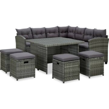 vidaXL 6-delige Loungeset met kussens poly rattan grijs