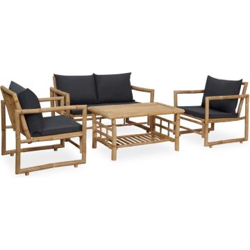 vidaXL 4-delige Loungeset met kussens bamboe