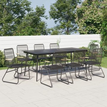 vidaXL 9-delige Tuinset PVC-rattan zwart