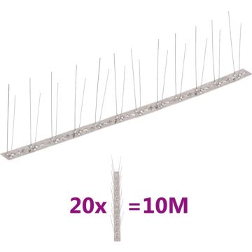 vidaXL Vogel- en duivenpinnen met 2 rijen 20 st 10 m roestvrij staal