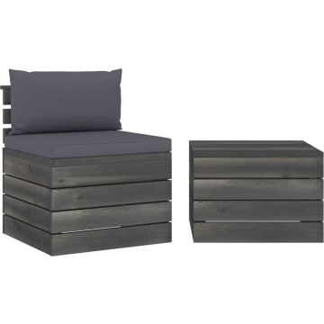 vidaXL 2-delige Loungeset met kussens pallet massief grenenhout