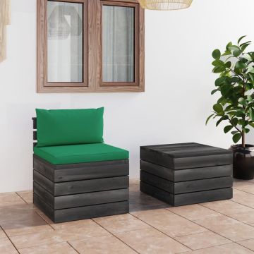 vidaXL 2-delige Loungeset met kussens pallet massief grenenhout