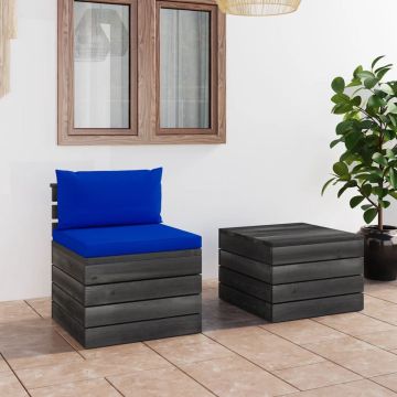 vidaXL 2-delige Loungeset met kussens pallet massief grenenhout