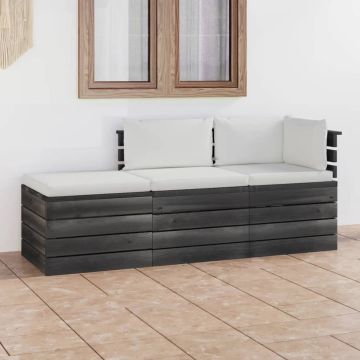 vidaXL 3-delige Loungeset met kussens pallet massief grenenhout