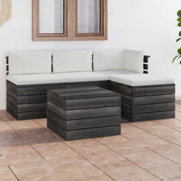 vidaXL 5-delige Loungeset met kussens pallet massief grenenhout