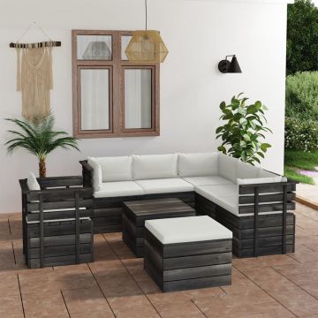 vidaXL 8-delige Loungeset met kussens pallet massief grenenhout