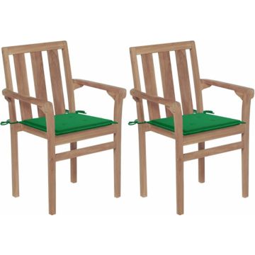 vidaXL Tuinstoelen 2 st met groene kussens massief teakhout