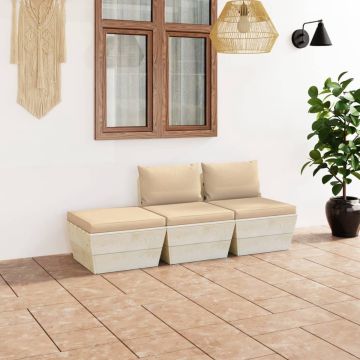 vidaXL 3-delige Loungeset met kussens pallet vurenhout