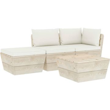 vidaXL 4-delige Loungeset met kussens pallet vurenhout