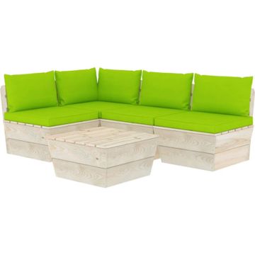 vidaXL 5-delige Loungeset met kussens pallet vurenhout