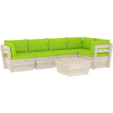 vidaXL 6-delige Loungeset met kussens pallet vurenhout