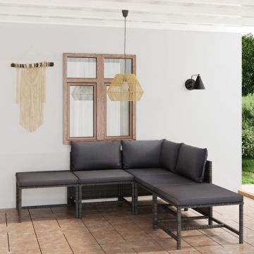 vidaXL 6-delige Loungeset met kussens poly rattan grijs