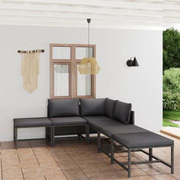 vidaXL 6-delige Loungeset met kussens poly rattan grijs