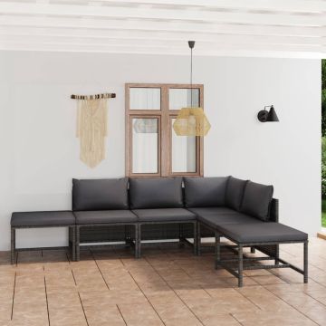 vidaXL 6-delige Loungeset met kussens poly rattan grijs