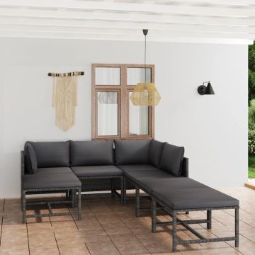 vidaXL 7-delige Loungeset met kussens poly rattan grijs