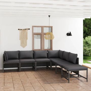 vidaXL 7-delige Loungeset met kussens poly rattan grijs