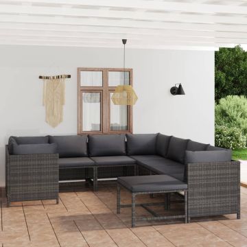 vidaXL 9-delige Loungeset met kussens poly rattan grijs