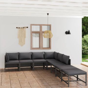 vidaXL 8-delige Loungeset met kussens poly rattan grijs