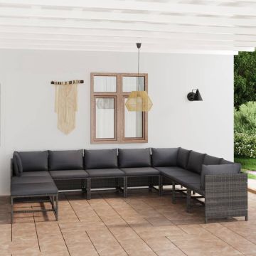 vidaXL 11-delige Loungeset met kussens poly rattan grijs