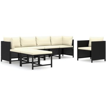 vidaXL 7-delige Loungeset met kussens poly rattan zwart