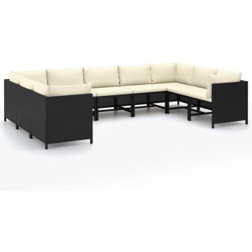 vidaXL 9-delige Loungeset met kussens poly rattan zwart