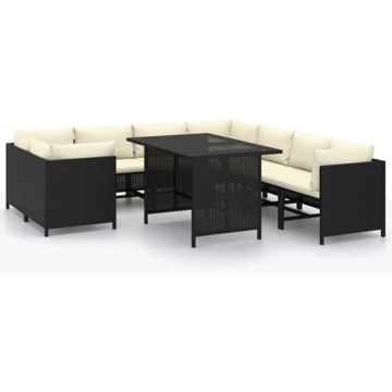 vidaXL 9-delige Loungeset met kussens poly rattan zwart