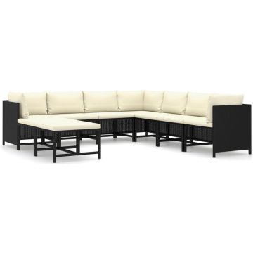 vidaXL 9-delige Loungeset met kussens poly rattan zwart