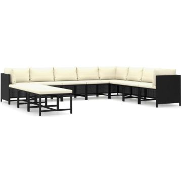 vidaXL 11-delige Loungeset met kussens poly rattan zwart