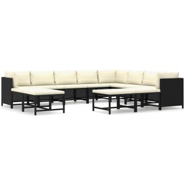 vidaXL 12-delige Loungeset met kussens poly rattan zwart